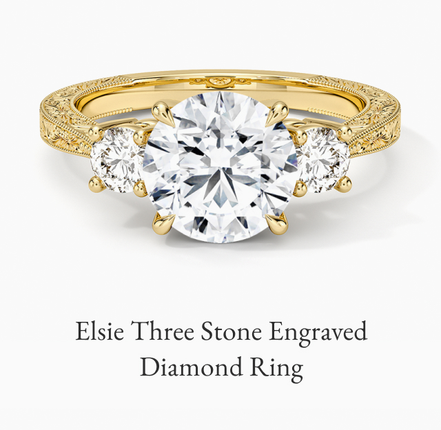 Elsie Three Stone Engraved Diamond Ring 