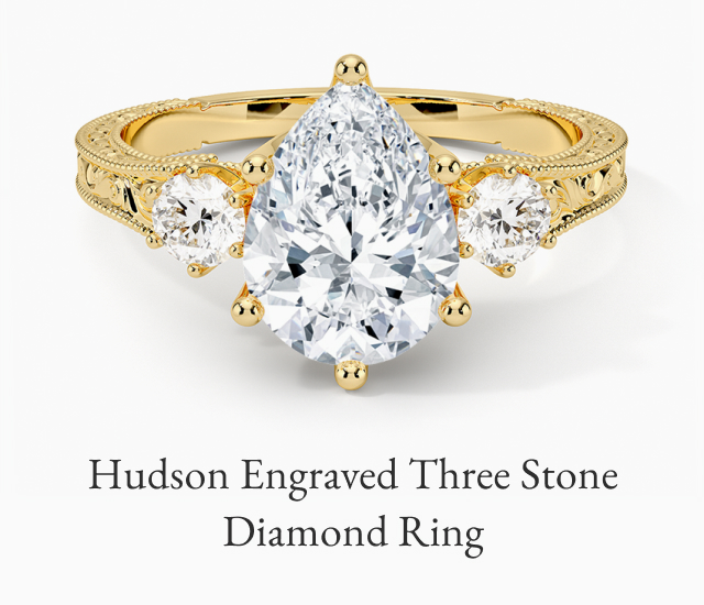 Hudson Engraved Three Stone Diamond Ring
