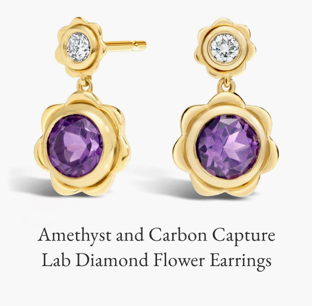 Amethyst and Carbon Capture Lab Diamond Flower Earrings