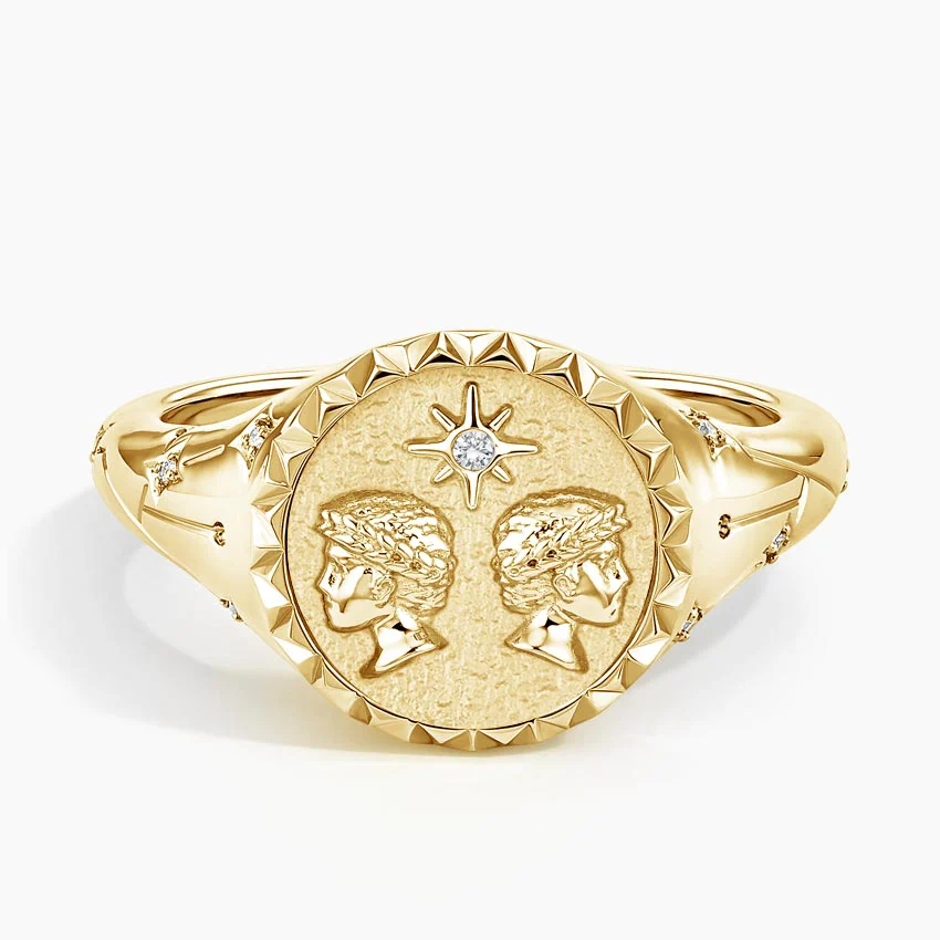 Gemini Zodiac Diamond Signet Ring