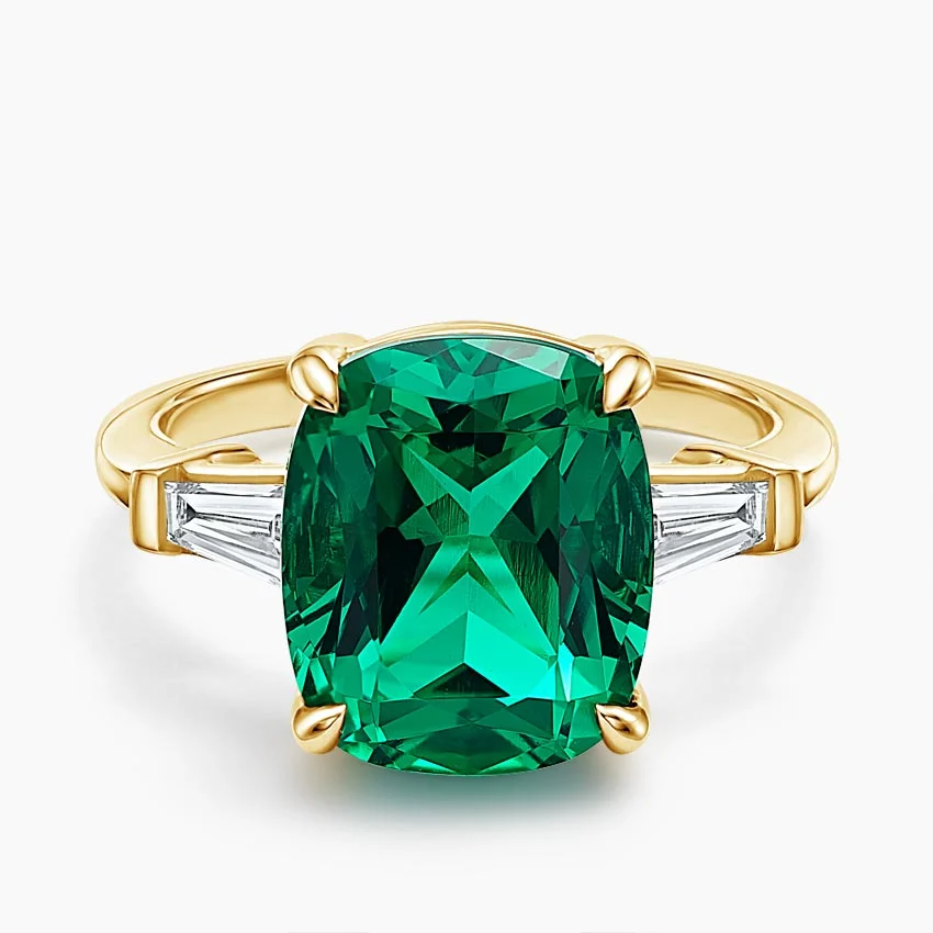 Symphony Three Stone Lab Emerald and Lab Diamond Cocktail Ring