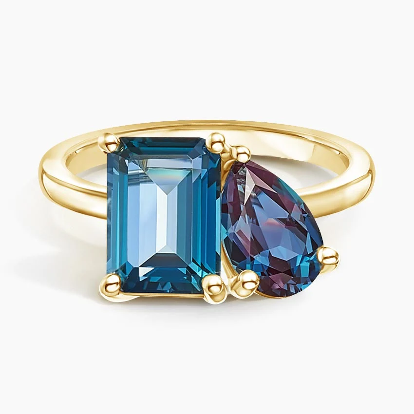 Toi et Moi London Blue Topaz and Lab Alexandrite Cocktail Ring