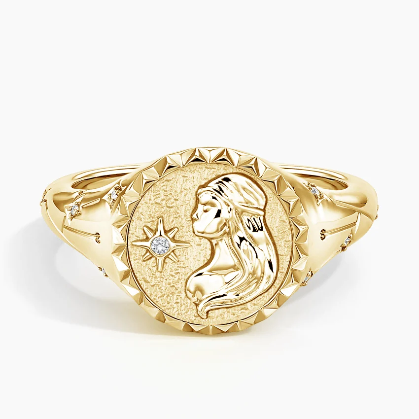 Virgo Zodiac Diamond Signet Ring