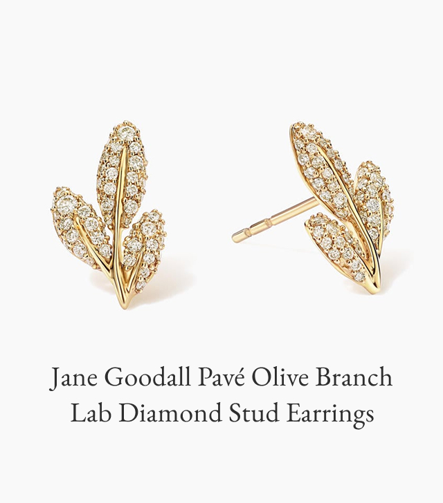 Jane Goodall Pavé Olive Branch Lab Diamond Stud Earrings