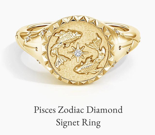 Pisces Zodiac Diamond Signet Ring