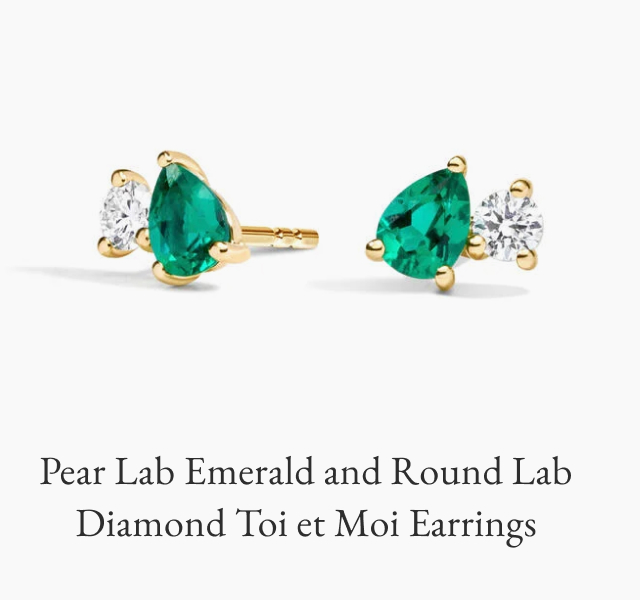 Pear Lab Emerald and Round Lab Diamond Toi et Moi Earrings