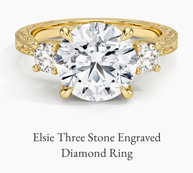 Elsie Three Stone Engraved Diamond Ring 