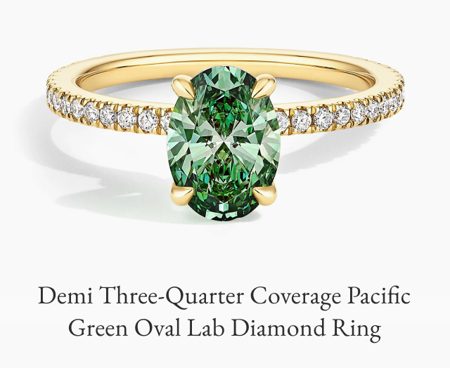 Demi Three-Quarter Coverage Pacific Green Oval Lab Diamond Ring
