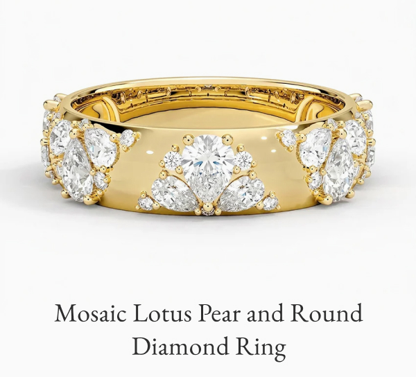 Mosaic Lotus Pear and Round Diamond Ring