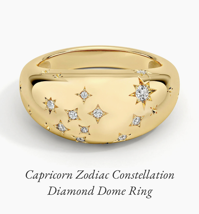 Capricorn Zodiac Constellation Diamond Dome Ring 