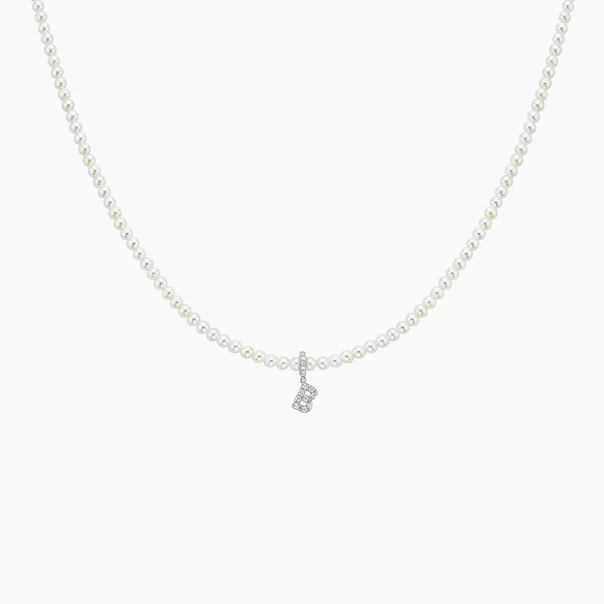 Cultured Pearl and Diamond Initial Necklace