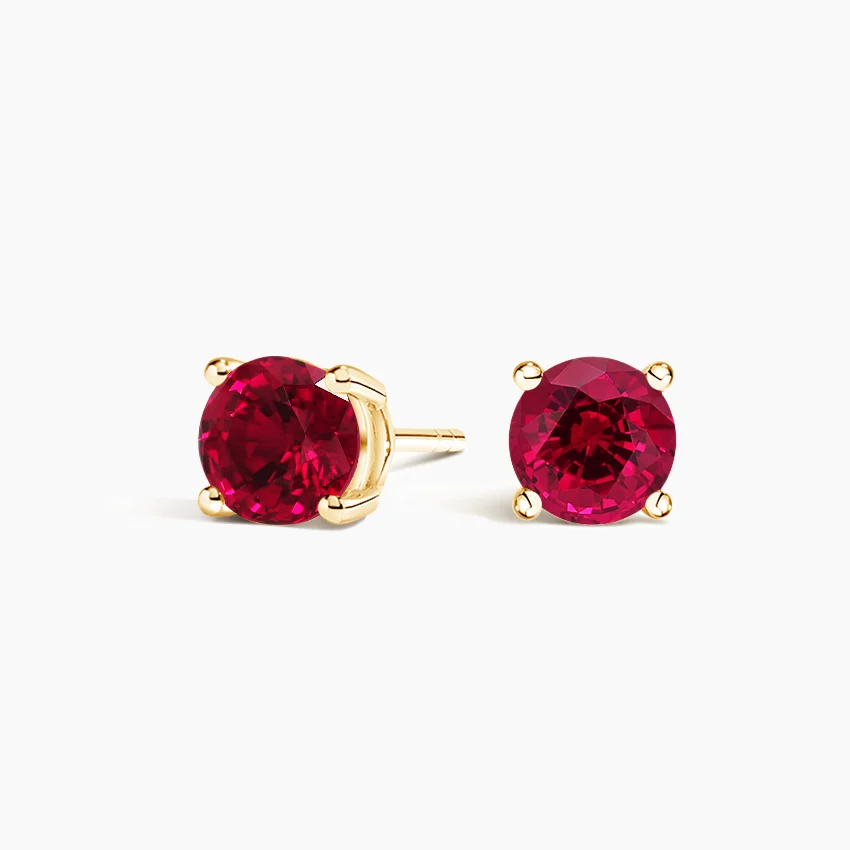 Solitaire Lab Ruby Stud Earrings