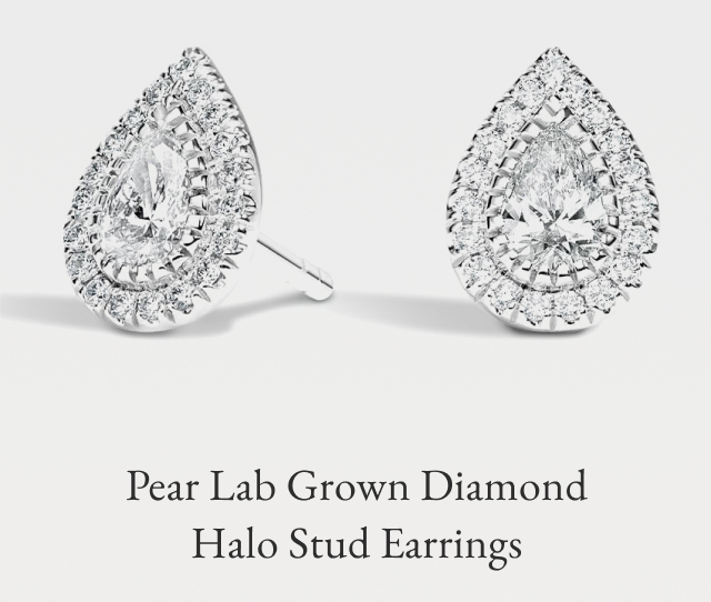 Pear Lab Grown Diamond Halo Stud Earrings 