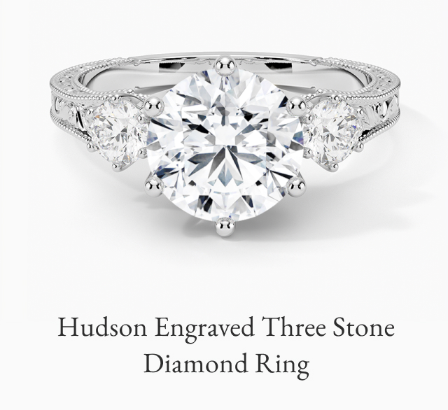 Hudson Engraved Three Stone Diamond Ring