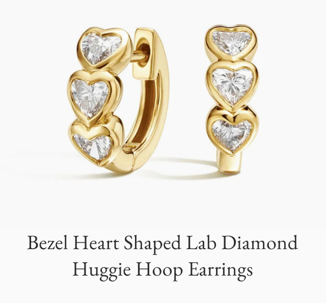 Bezel Heart Shaped Lab Diamond Huggie Hoop Earrings
