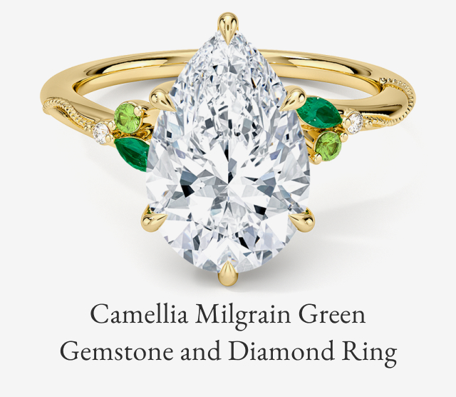 Camellia Milgrain Green Gemstone and Diamond Ring