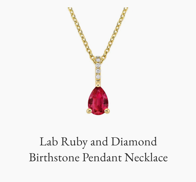 Lab Ruby and Diamond Birthstone Pendant Necklace 