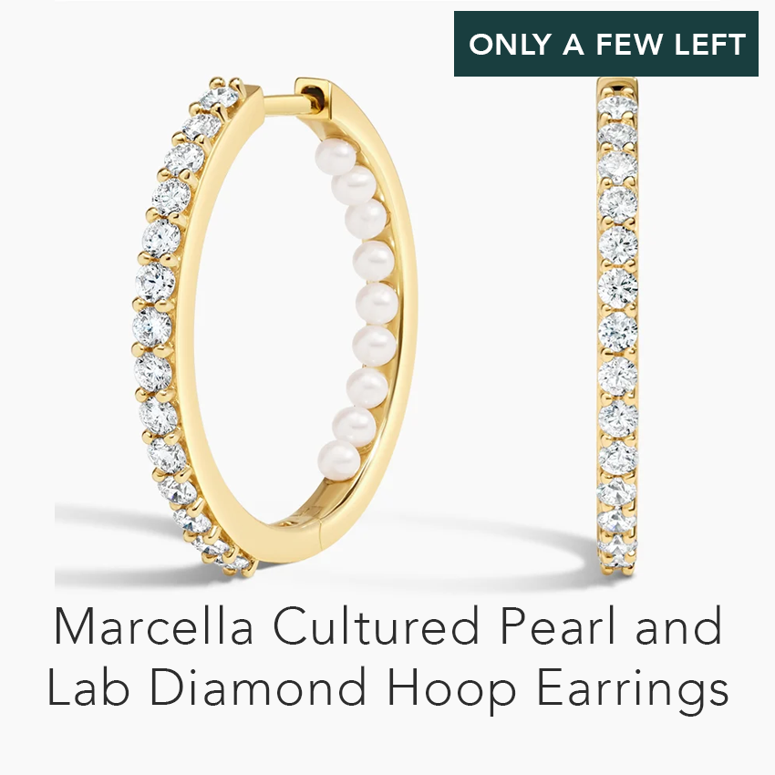 Marcella Cultured Pearl and Lab Diamond Hoop Earrings
