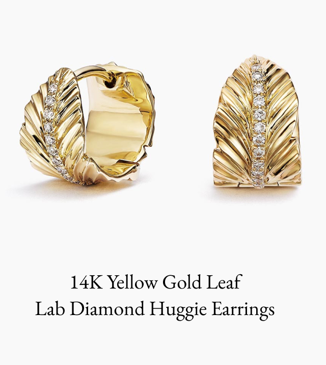 Leaf Lab Diamond Huggie Earrings