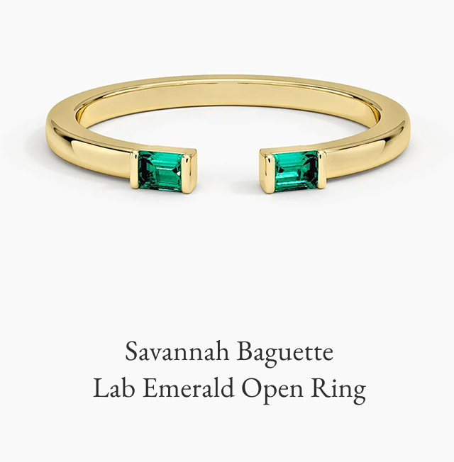 Savannah Baguette Lab Emerald Open Ring