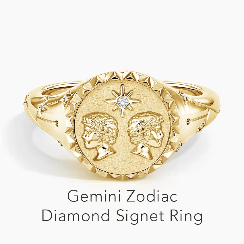 Gemini Zodiac Diamond Signet Ring