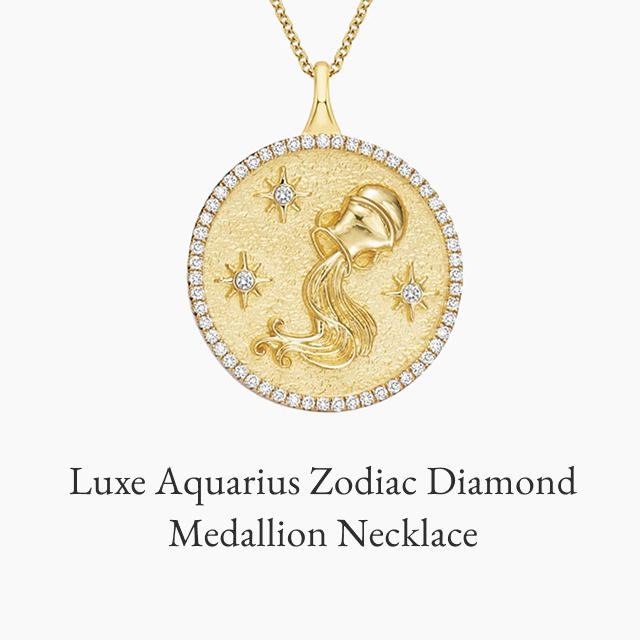 Luxe Aquarius Zodiac Diamond Medallion Necklace