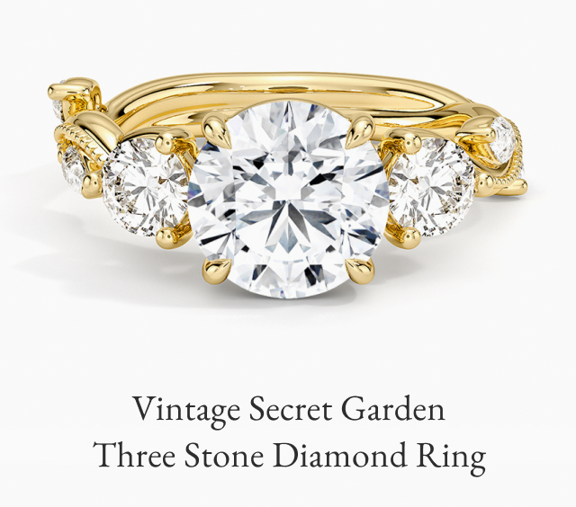 Vintage Secret Garden Three Stone Diamond Ring