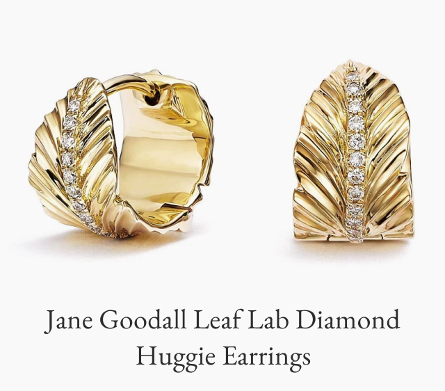 Jane Goodall Leaf Lab Diamond Huggie Earrings