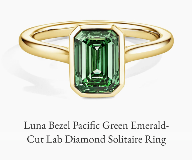 Luna Bezel Pacific Green Emerald-Cut Lab Diamond Solitaire Ring