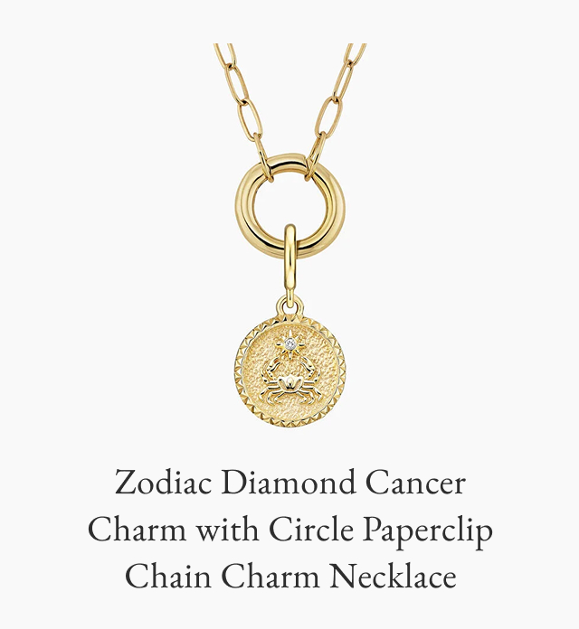 Zodiac Diamond Cancer Charm with 16 in. Circle Paperclip Chain Charm Necklace 