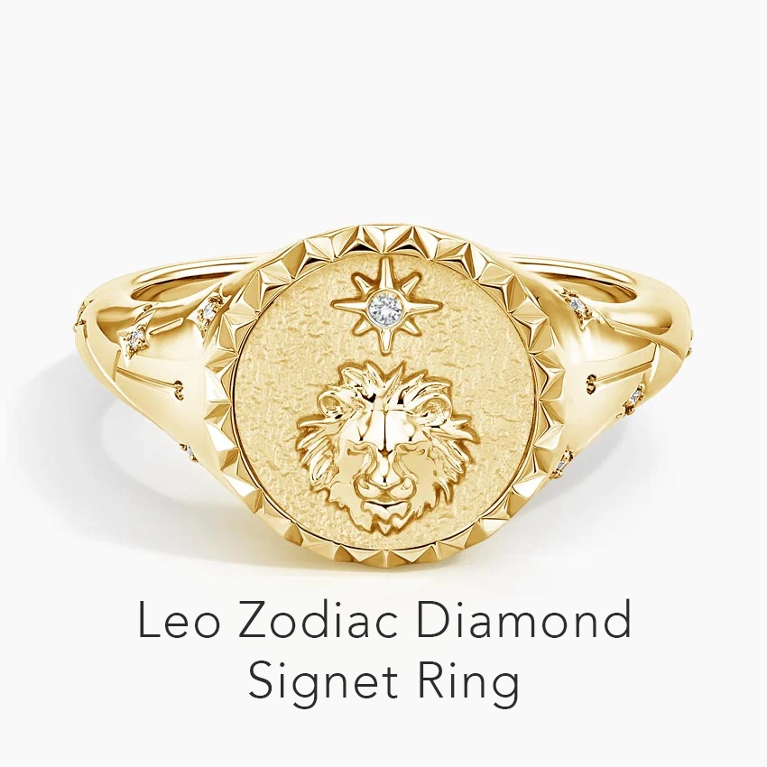 Leo Zodiac Diamond Signet Ring