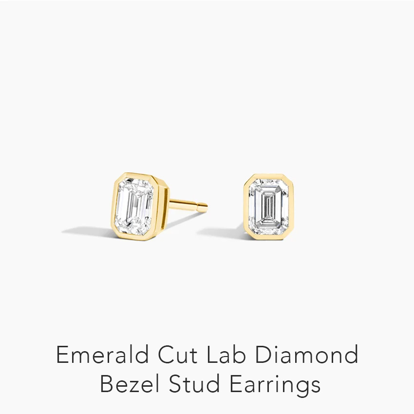Emerald Cut Lab Diamond Bezel Stud Earrings