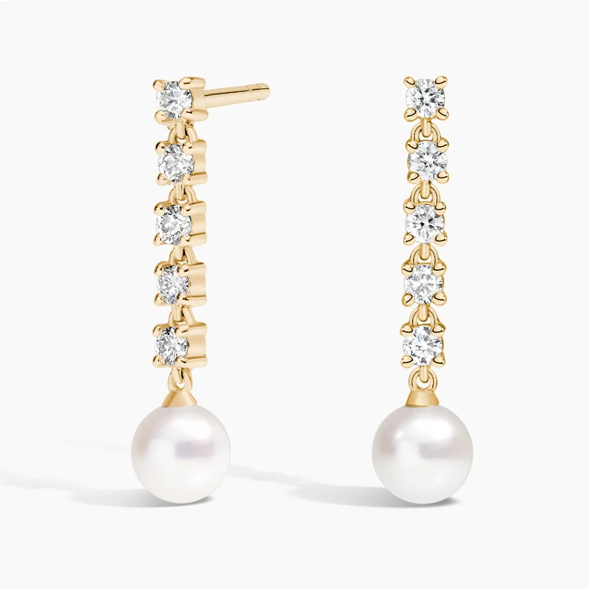 Cultured Pearl and Lab Diamond Tennis Earrings 