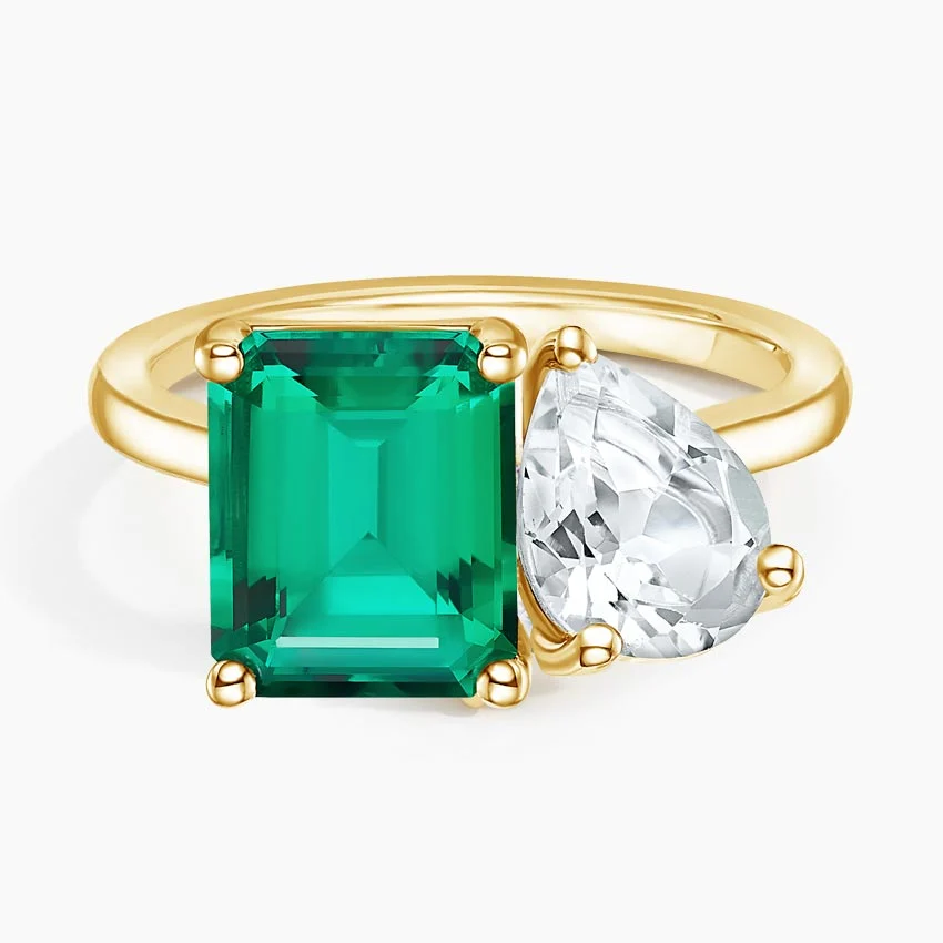 Toi Et Moi Lab Emerald and White Topaz Cocktail Ring