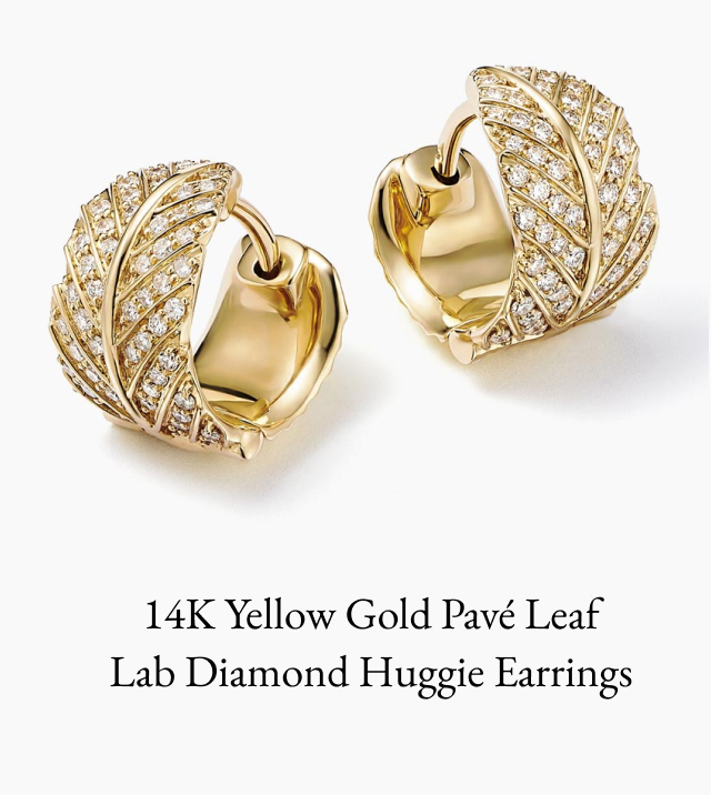 Pavé Leaf Lab Diamond Huggie Earrings