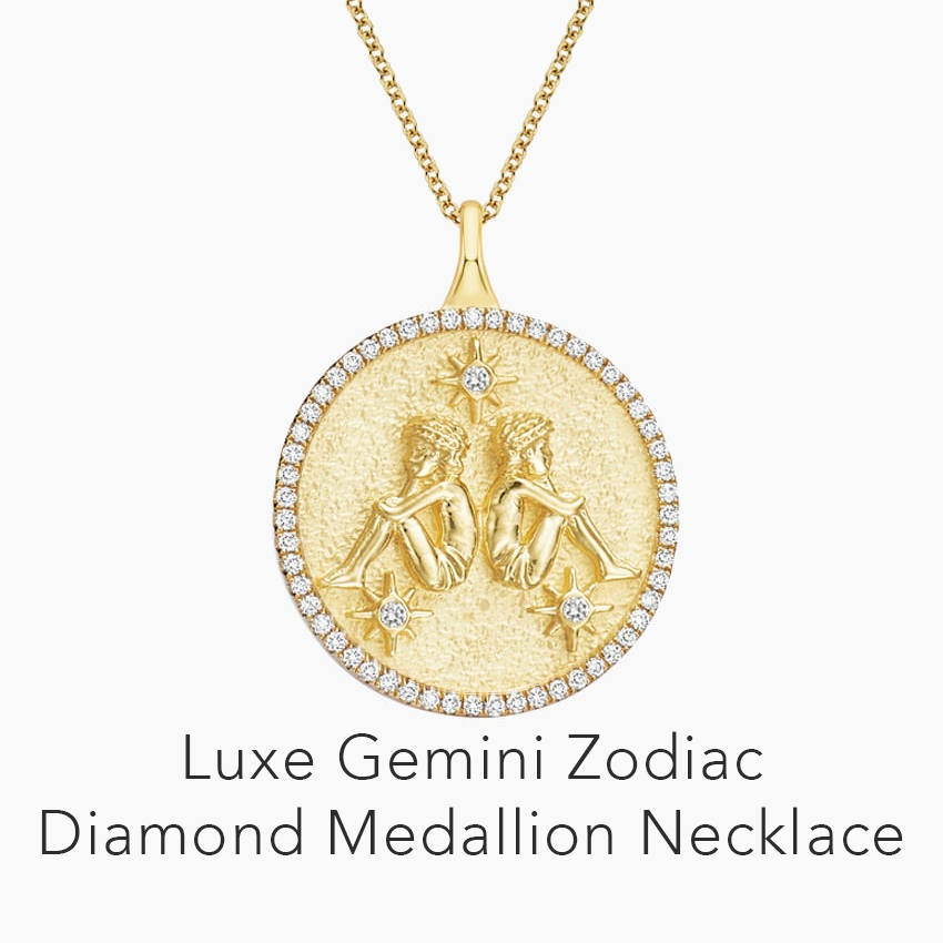 Luxe Gemini Zodiac Diamond Medallion Necklace 