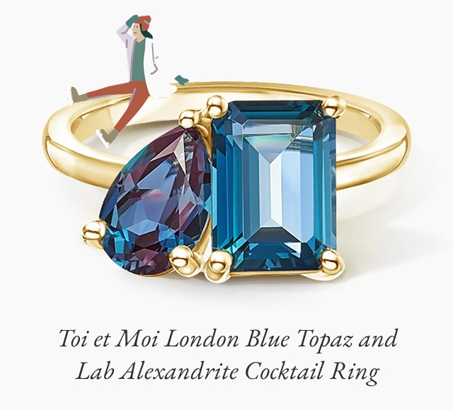 Toi et Moi London Blue Topaz and Lab Alexandrite Cocktail Ring