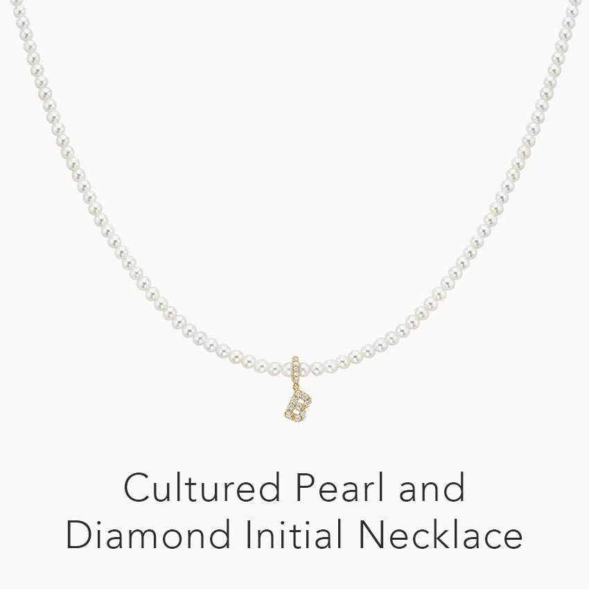 Cultured Pearl and Diamond Initial Necklace
