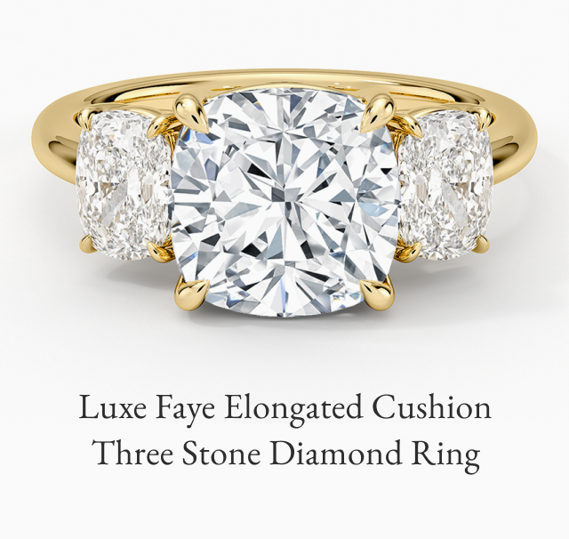 Luxe Faye Elongated Cushion Three Stone Diamond Ring 
