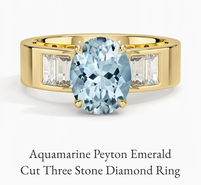 Aquamarine Peyton Emerald Cut Three Stone Diamond Ring 