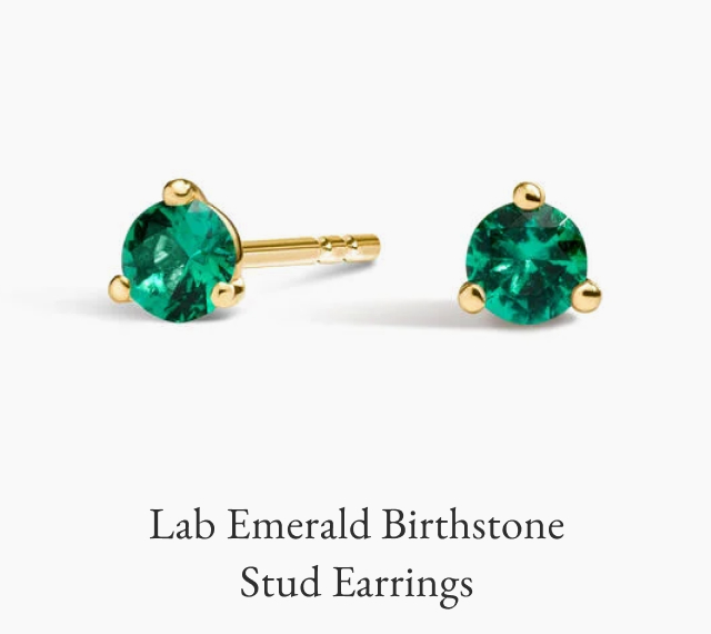 Lab Emerald Birthstone Stud Earrings