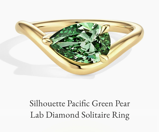 Silhouette Pacific Green Oval Lab Diamond Solitaire Ring