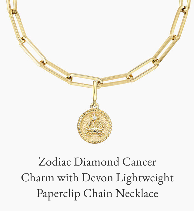 Zodiac Diamond Cancer Charm with Devon 16 in. Lightweight Paperclip Chain Necklace 