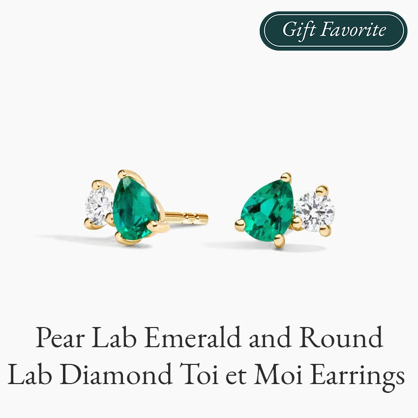 Pear Lab Emerald and Round Lab Diamond Toi et Moi Earrings