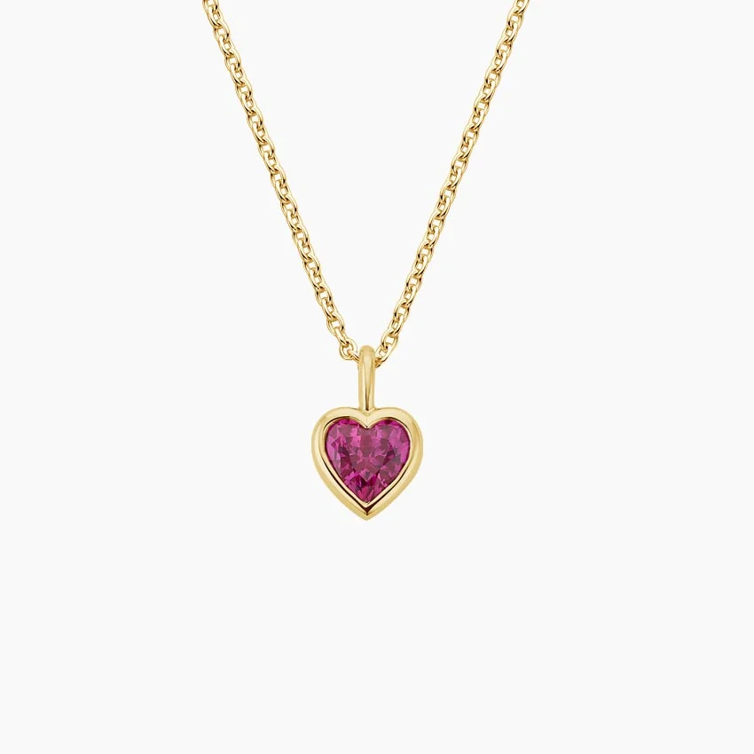 Heart Shaped Lab Pink Sapphire Bezel Pendant Necklace