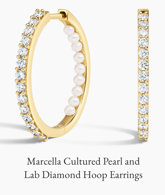 Marcella Cultured Pearl and Lab Diamond Hoop Earrings
