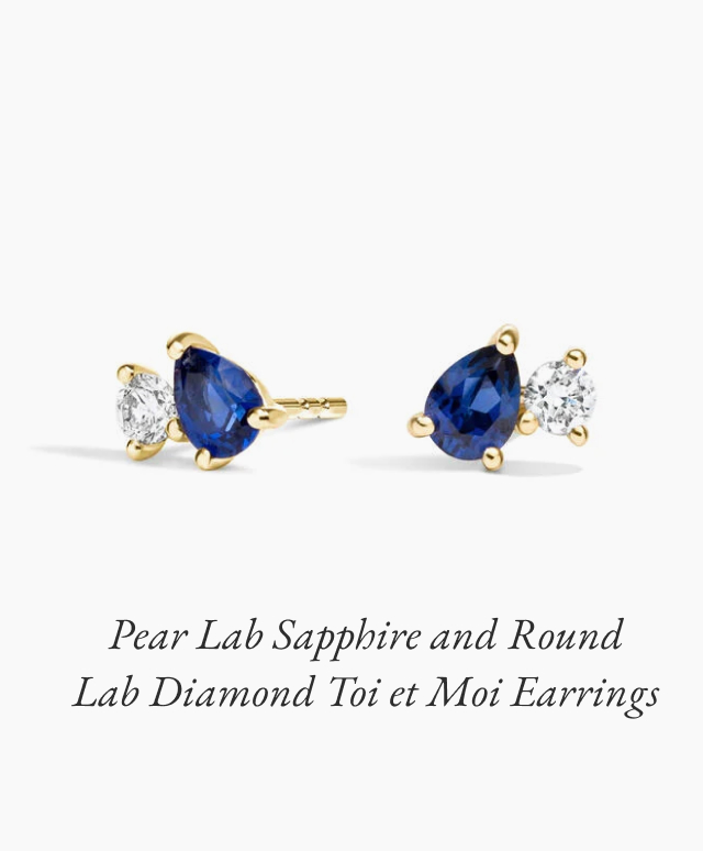 Pear Lab Sapphire and Round Lab Diamond Toi et Moi Earrings 