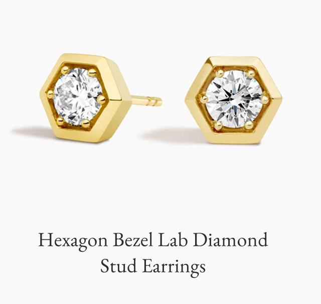 Hexagon Bezel Lab Diamond Stud Earrings