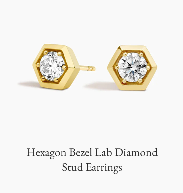 Hexagon Bezel Lab Diamond Stud Earrings