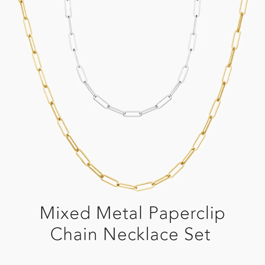 Mixed Metal Paperclip Chain Necklace Set